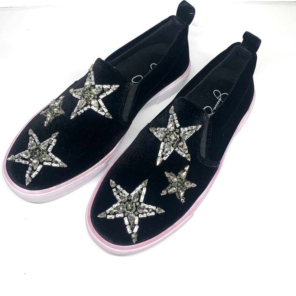 Jessica Simpson Danika Black Velvet Slip-On Star Jewel Sneakers